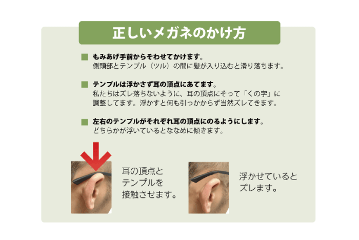正しいメガネの掛け方について